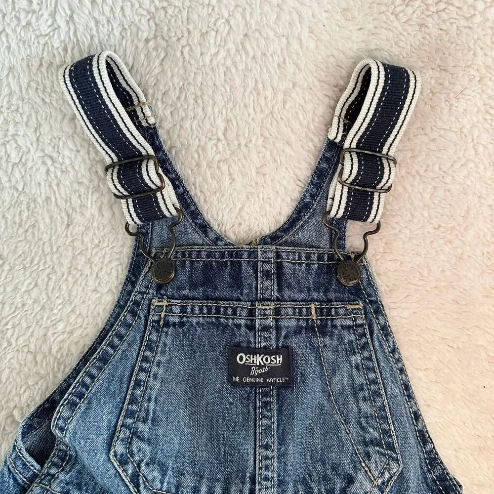 OshKosh B'gosh Vestbak Overall Shortalls Selvedge Stripe Baby Toddler Size 24M